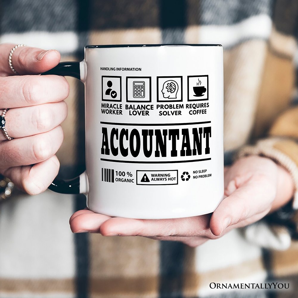 Accountant Nutrition Facts Personalized Mug, Bookkeeper Humor Graphic Gift with Custom Name