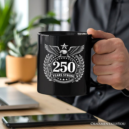 250th Anniversary Strong Eagle Personalized Mug, 4th of July USA Patriotic 1776–2026 Gift with Custom Name