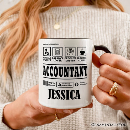 Accountant Nutrition Facts Personalized Mug, Bookkeeper Humor Graphic Gift with Custom Name