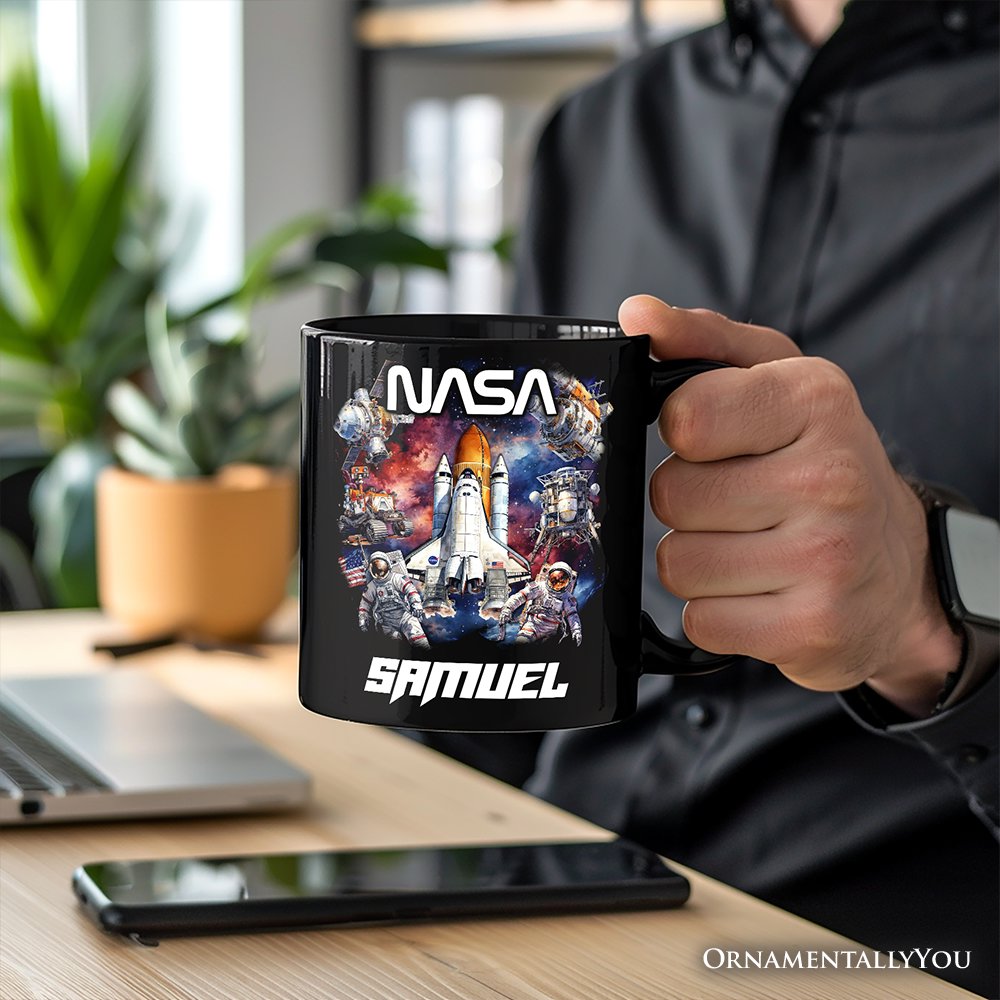 Artistic NASA Handcrafted Personalized Mug, Astronaut in Outer Space with the Planets Gift with Custom Name