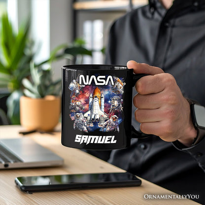 Artistic NASA Handcrafted Personalized Mug, Astronaut in Outer Space with the Planets Gift with Custom Name