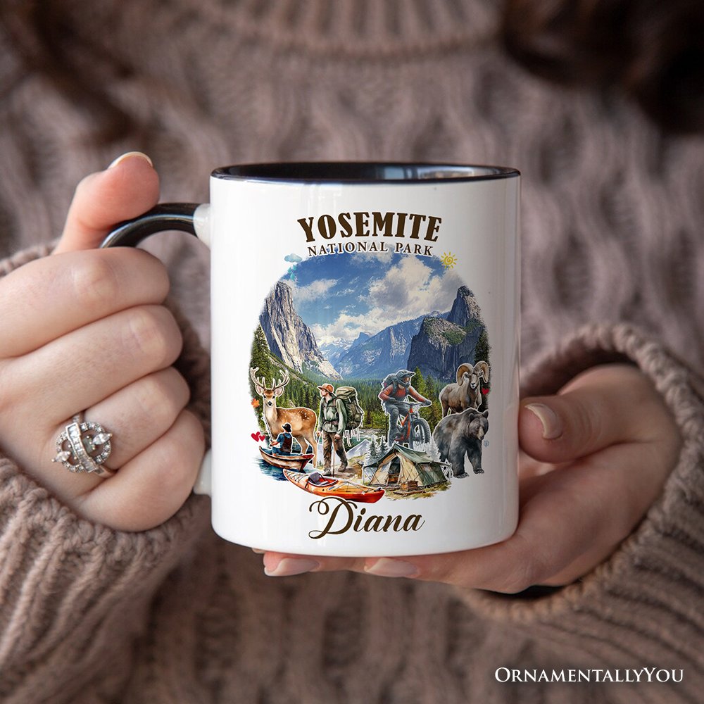 Artistic Yosemite National Park Personalized Mug, California Hikers Travel Gift and Souvenir with Custom Name