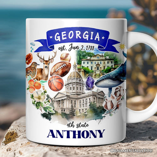 Artistic Georgia State Themes and Landmarks Personalized Mug With Custom Name