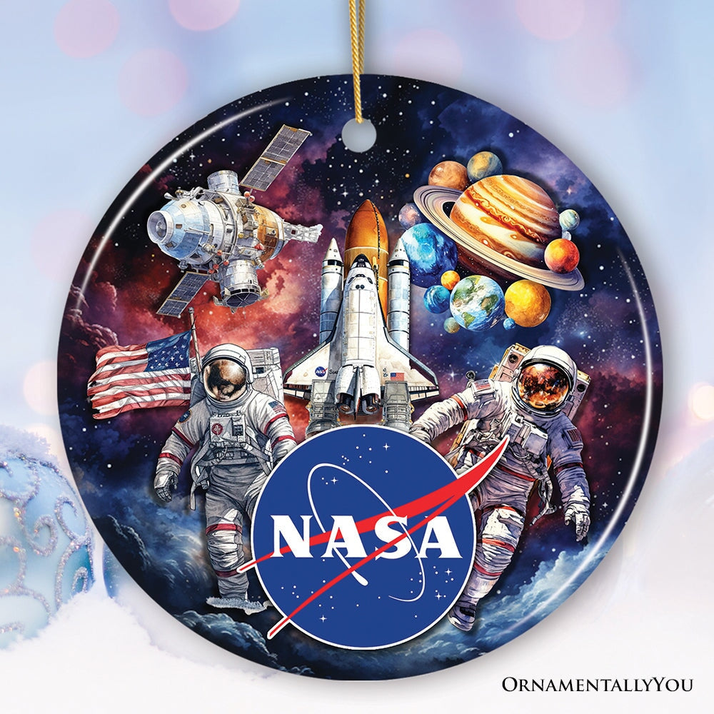 Artistic NASA Handcrafted Ornament, Astronaut in Outer Space with the Planets