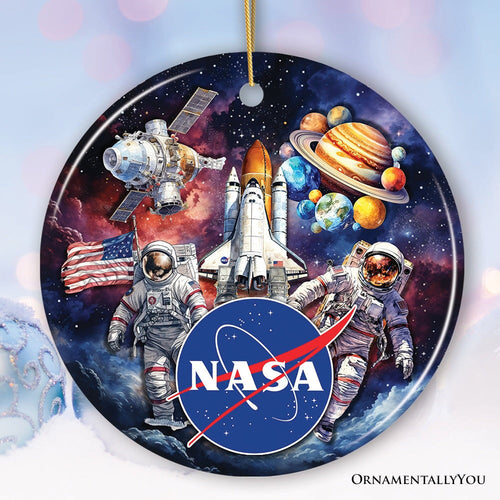 Artistic NASA Handcrafted Ornament, Astronaut in Outer Space with the Planets