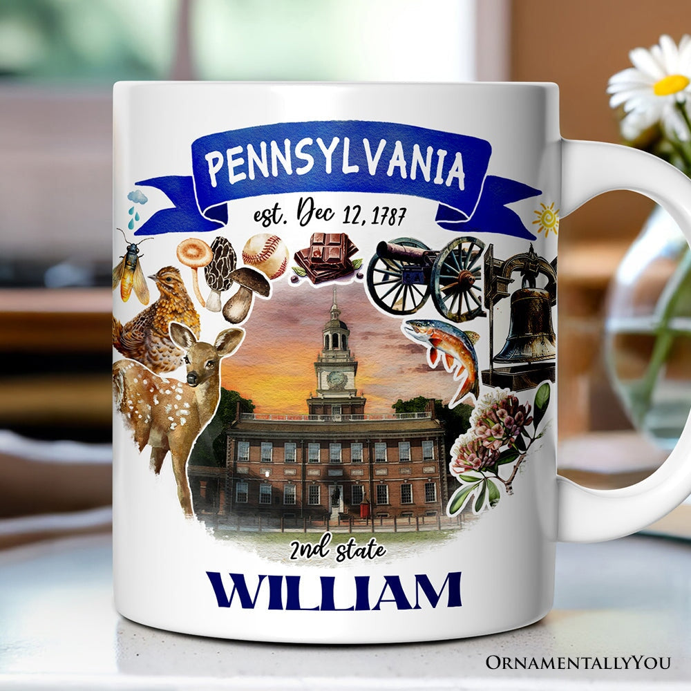 Artistic Pennsylvania State Themes and Landmarks Personalized Mug With Custom Name