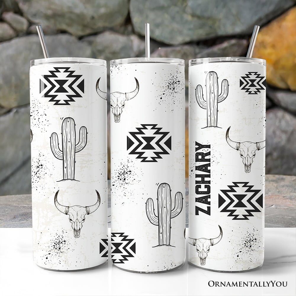 Aztec Tribal Art 20oz Personalized Tumbler With Lid and Stainless Steel Straw, Western Desert Gift Cup