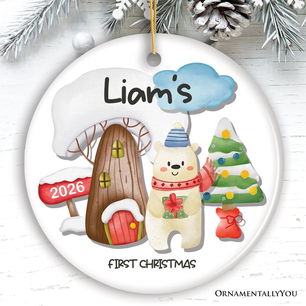 Baby's First Christmas Personalized Ornament with Cute Rabbit, Fox, Deer, Bear