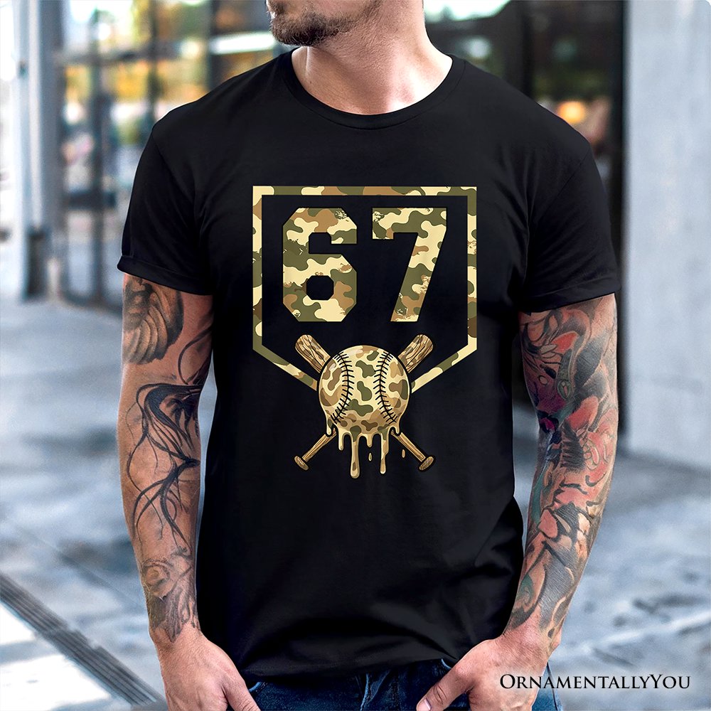 67 Camo Baseball Drip T-Shirt, Six Seven Cool Game Day Sports Tee