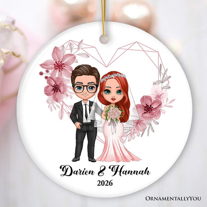 Adorable Customized Married Couple Gift Christmas Ornament, Cartoon Bride and Groom