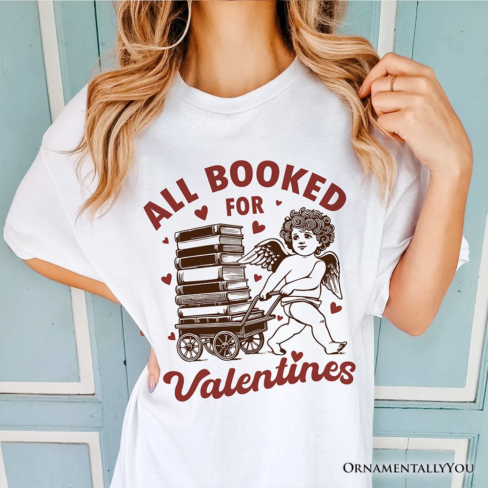 All Booked For Valentines Cupid T-Shirt, Vintage Funny Bookworm Tee