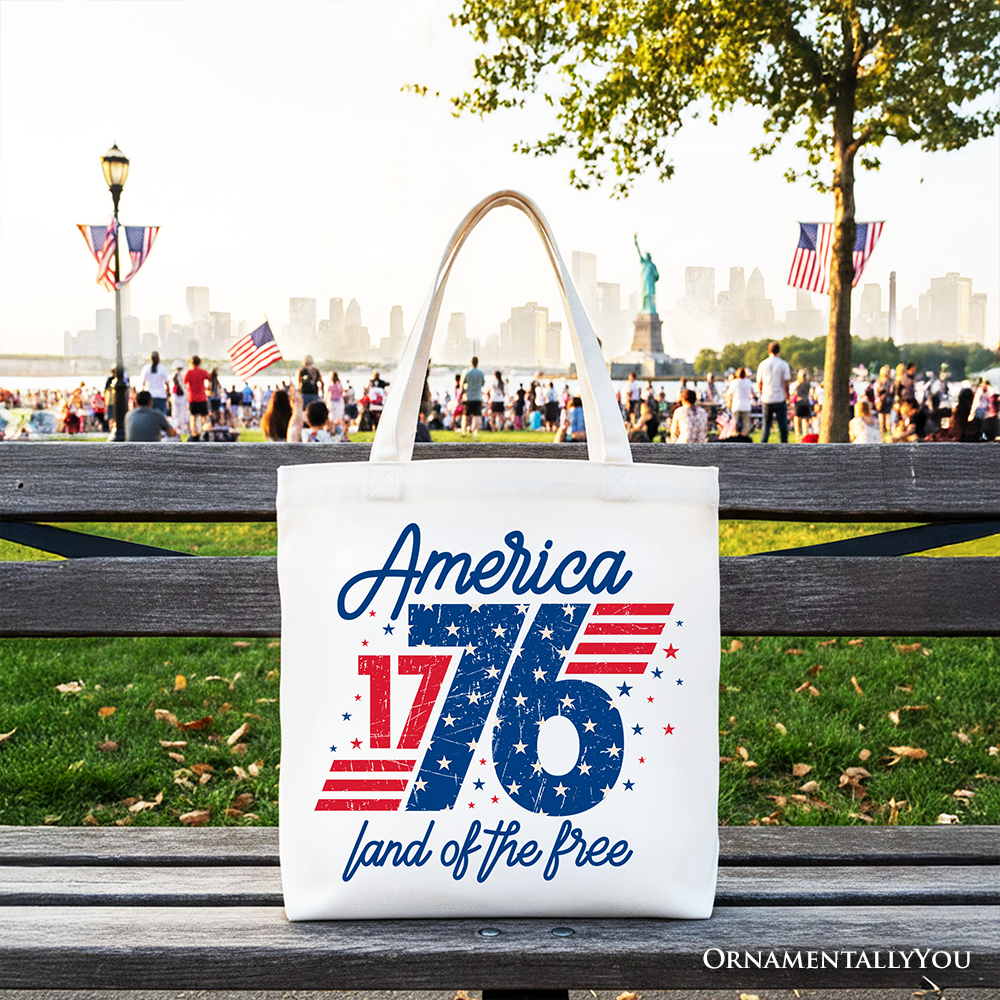 America 1776 Land of the Free Tote Bag, Vintage 4th of July Gift Shopper