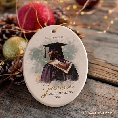 Artistic Graduation Gift Personalized Ornament, Watercolor Art Style Male Student