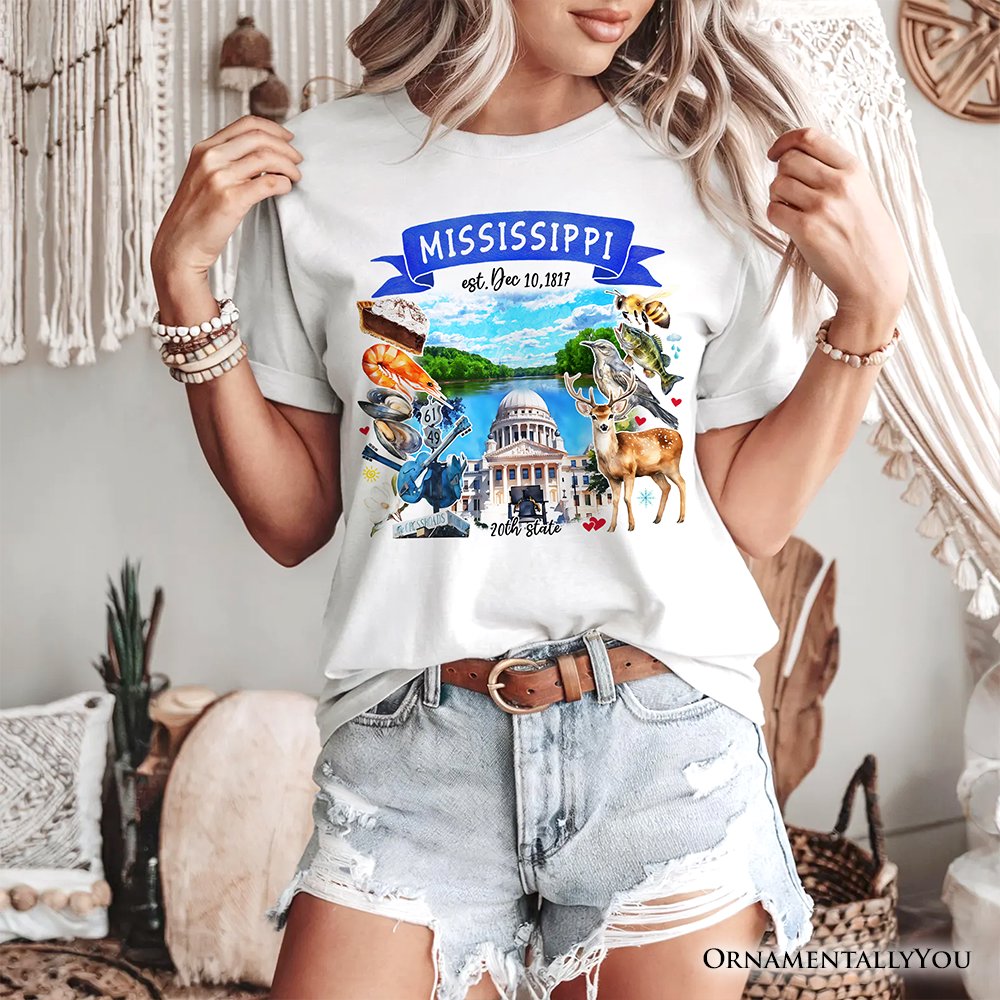 Artistic Mississippi State Themes and Landmarks T-Shirt, Tee for History and Travel Lovers