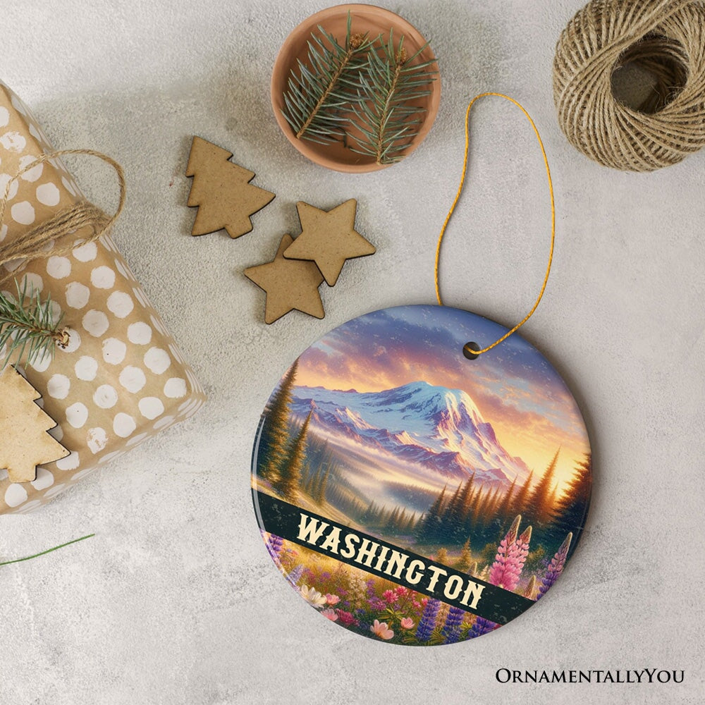Artistic Mount Rainier Washington Christmas Ornament, National Park Gift and Pacific Northwest Souvenir