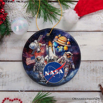 Artistic NASA Handcrafted Ornament, Astronaut in Outer Space with the Planets