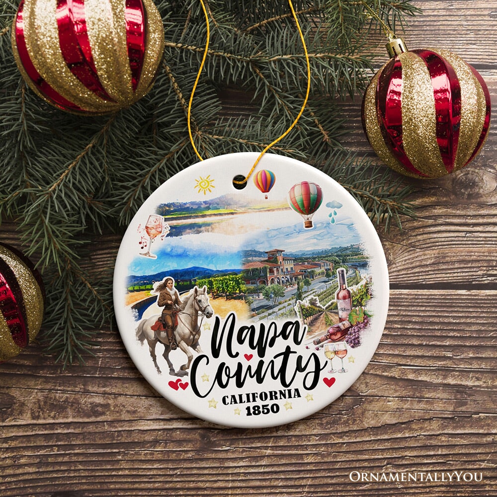 Artistic Scenery Napa County Ceramic Ornament, California Vineyards and Tourist Christmas Souvenir