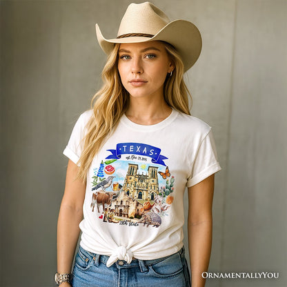 Artistic Texas State Themes and Landmarks T-Shirt, Tee for History and Travel Lovers
