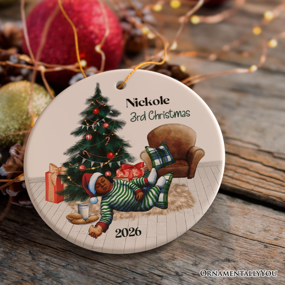 Baby’s 3rd Christmas Personalized Ornament, Cookies and Milk & Holiday Tree