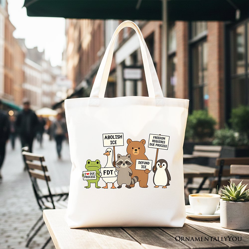 Abolish ICE Animals Protest Canvas Tote Bag, Cute Activist Gift Shopper