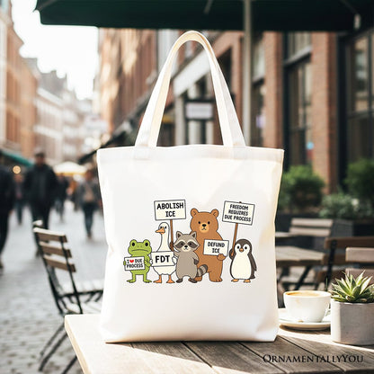 Abolish ICE Animals Protest Canvas Tote Bag, Cute Activist Gift Shopper