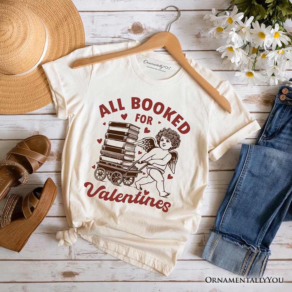 All Booked For Valentines Cupid T-Shirt, Vintage Funny Bookworm Tee