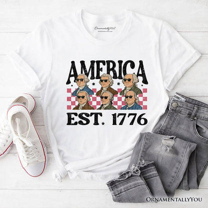 America Est 1776 Founding Fathers Vintage T-Shirt, Retro Patriotic Tee