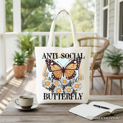 Anti Social Butterfly Canvas Tote Bag, Retro Gift Shopper for Quirky and Independent Women