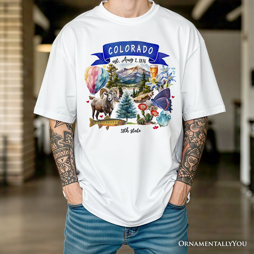 Artistic Colorado State Themes and Landmarks T-Shirt, Tee for History and Travel Lovers