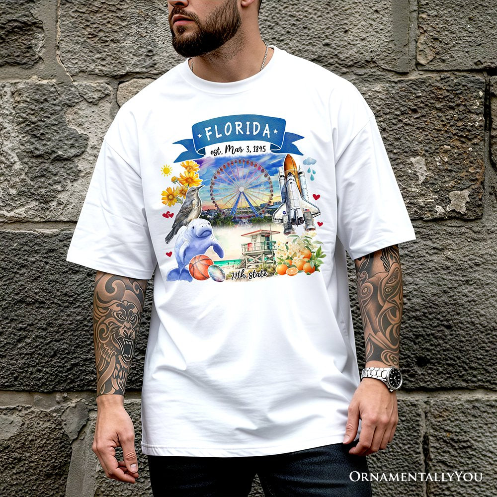 Artistic Florida State Themes and Landmarks T-Shirt, Tee for History and Travel Lovers
