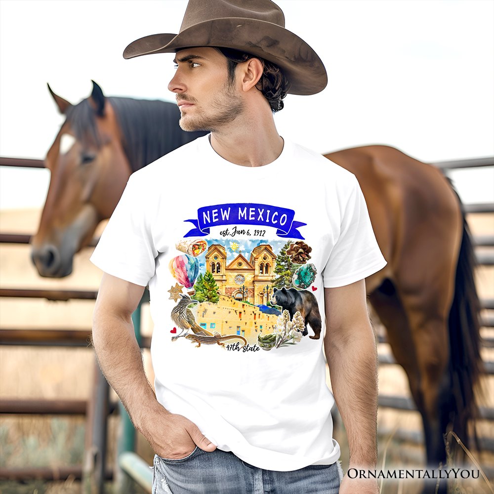 Artistic New Mexico State Themes and Landmarks T-Shirt, Tee for History and Travel Lovers