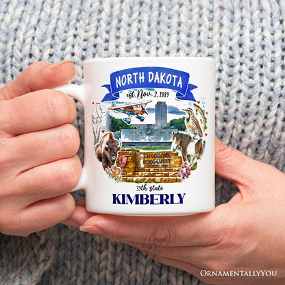 Artistic North Dakota State Themes and Landmarks Personalized Mug With Custom Name