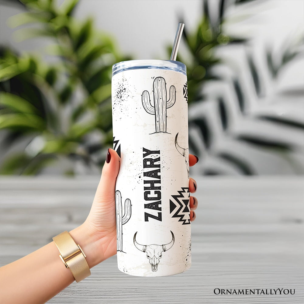 Aztec Tribal Art 20oz Personalized Tumbler With Lid and Stainless Steel Straw, Western Desert Gift Cup