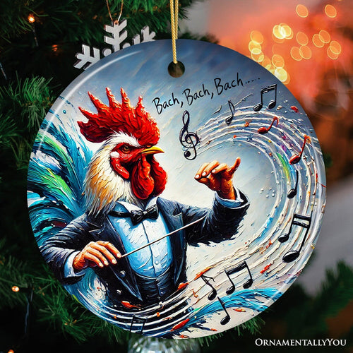 Bach Bach Bach Chicken Conductor Ornament, Playful Musical Christmas Decor