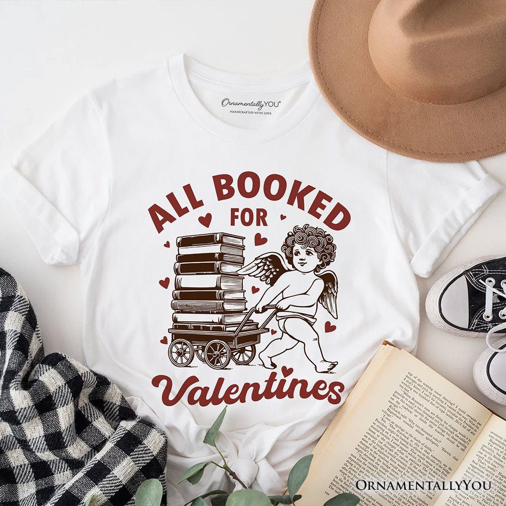 All Booked For Valentines Cupid T-Shirt, Vintage Funny Bookworm Tee