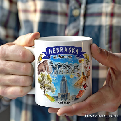 Artistic Nebraska State Themes and Landmarks Personalized Mug With Custom Name