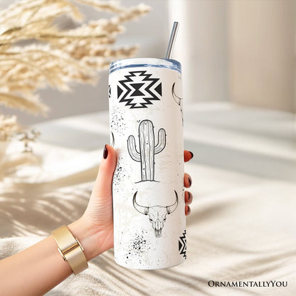 Aztec Tribal Art 20oz Personalized Tumbler With Lid and Stainless Steel Straw, Western Desert Gift Cup