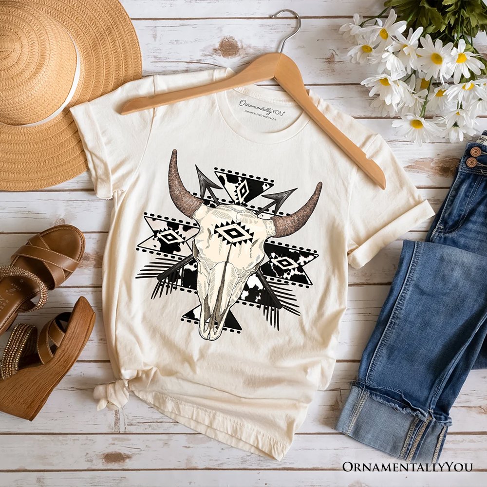 Aztec Tribal Bull Skull T-Shirt, Western Boho Tee
