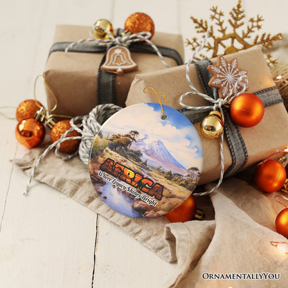 Artistic Natural Beauty of African Landscapes and Wildlife with Quotes Ornament, Christmas Gift or Travel Souvenir, Safari, Serengeti and Mount Kilimanjaro
