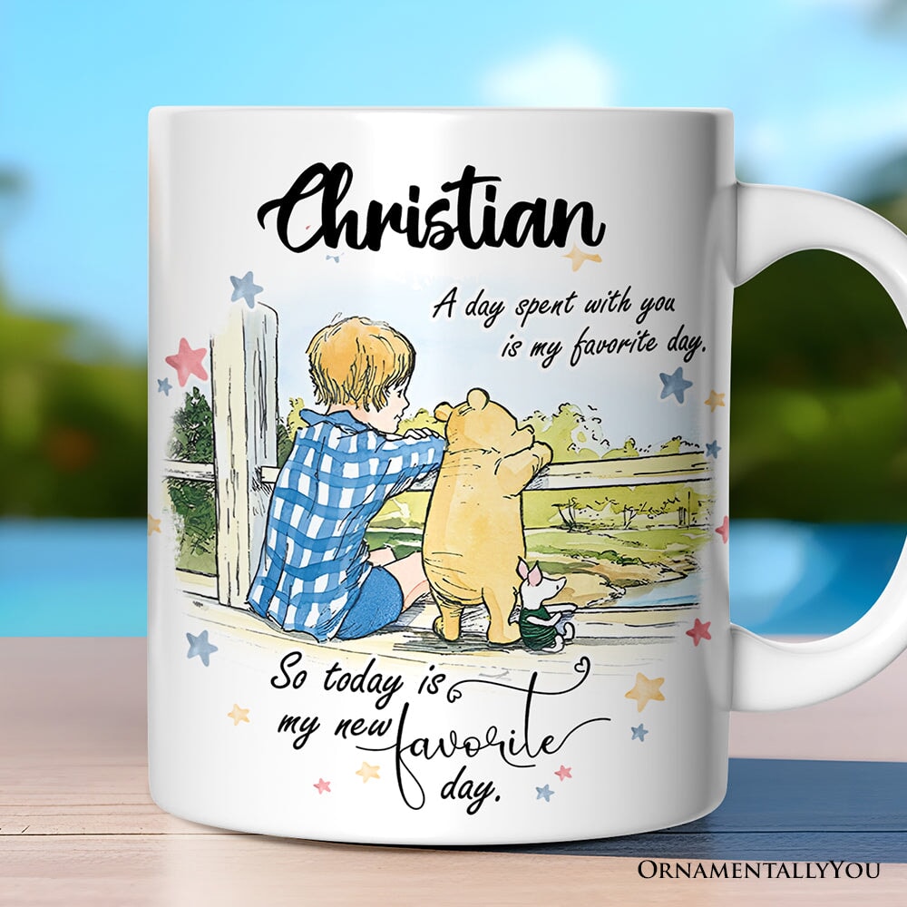 A Day with You is My Favorite Winnie-the-Pooh Personalized Mug, 1926 A.A. Milne Gift with Custom Name