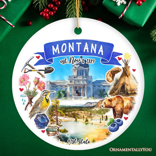 Artistic Montana State Themes and Landmarks Christmas Ornament