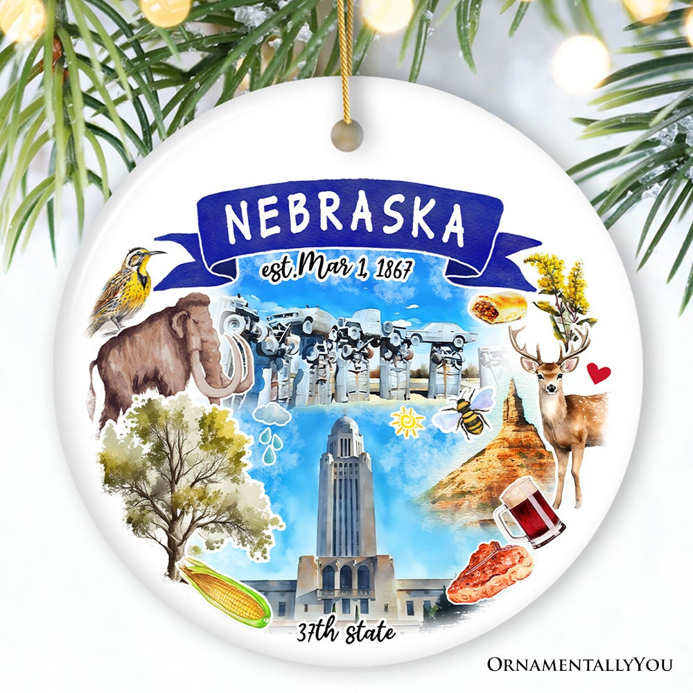 Artistic Nebraska State Themes and Landmarks Christmas Ornament