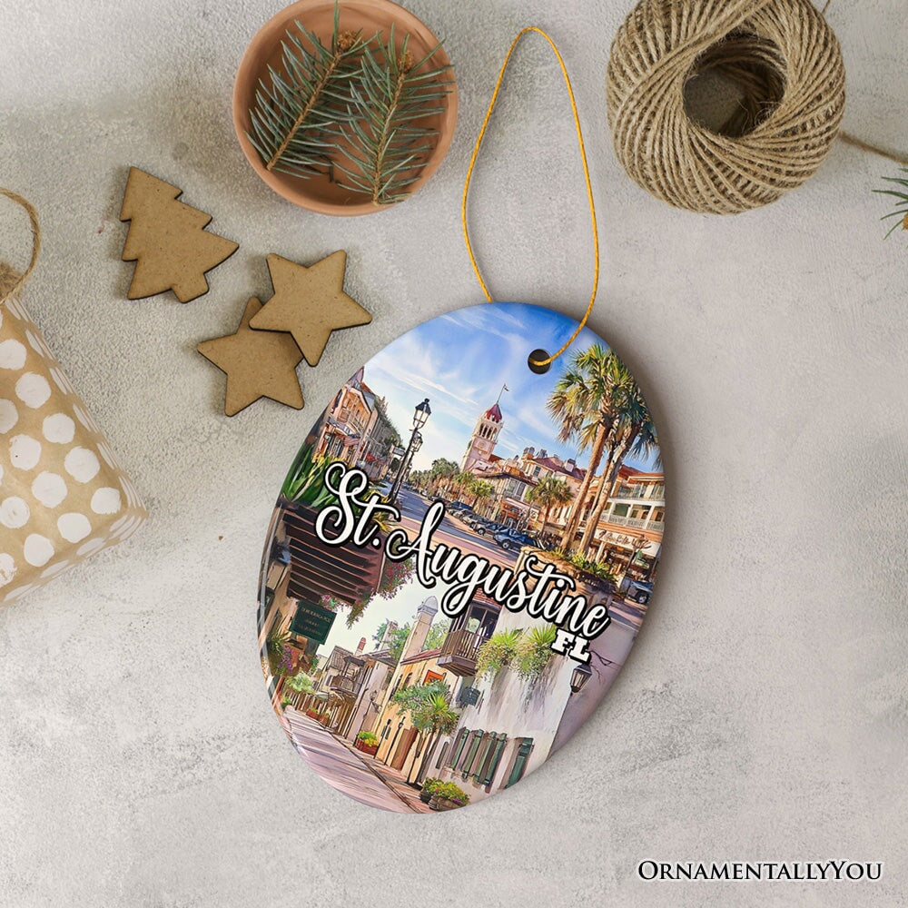 Artistic St. Augustine Ceramic Ornament, Florida Coastal City Historical Christmas Decoration