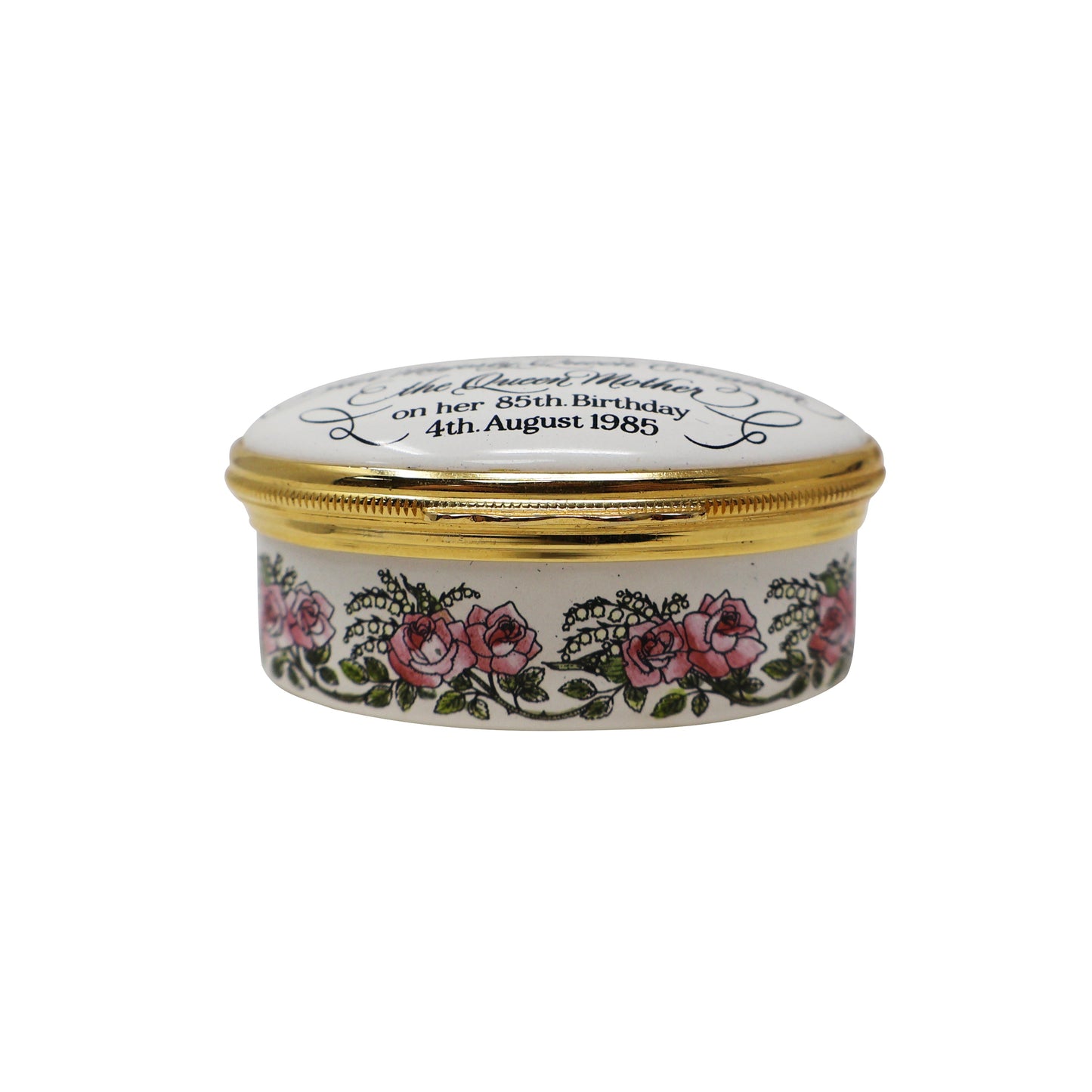 Halcyon Days 85th Birthday HM Queen Elizabeth The Queen Mother Enamel Box