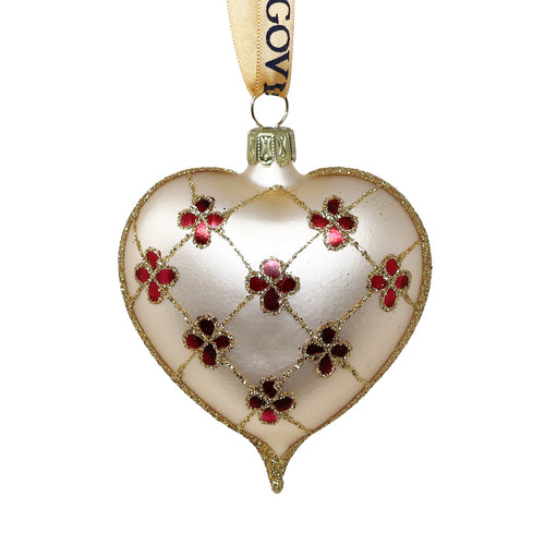 Hand Blown Glass Cream Heart Ornament Set of 6
