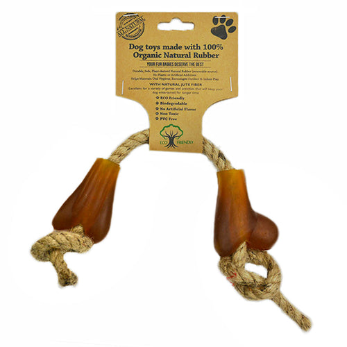 Indipets Natural Rubber Bone with Jute Rope Toy