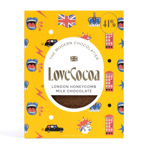 Love Cocoa Union Jack & Telephone Box Honeycomb Milk Chocolate Bar