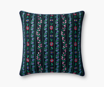 Delphine Embroidered Pillow - Navy