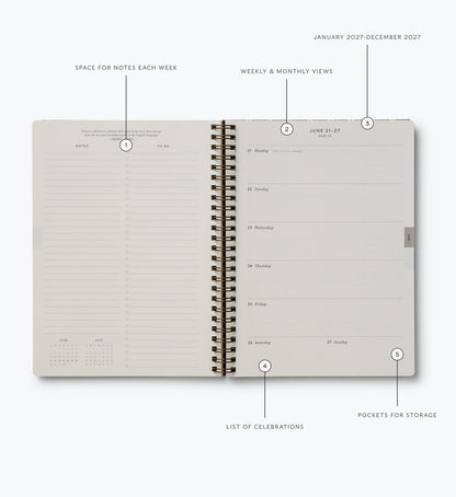 2027 12-Month Softcover Spiral Planner - Sage Hydrangea