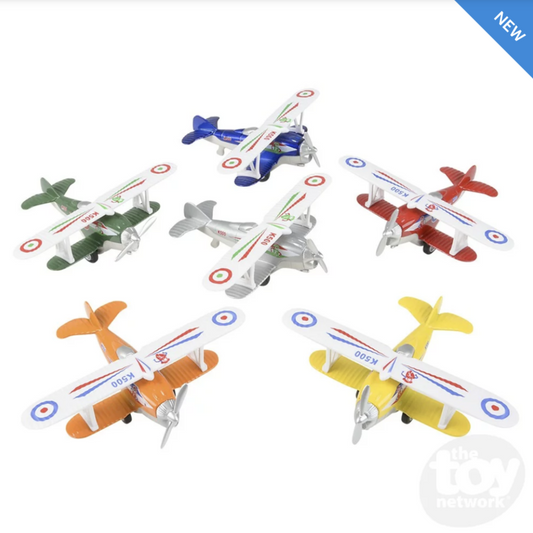 5.25" Die-Cast Pull Back Classic Biplane